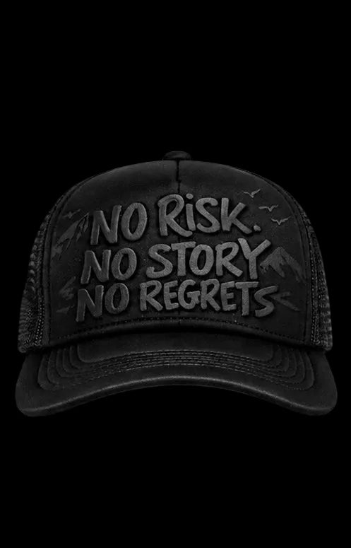 NO REGRETS BLACK/BLACK CLUB TRUCKER CAP [NRUKCLUB]