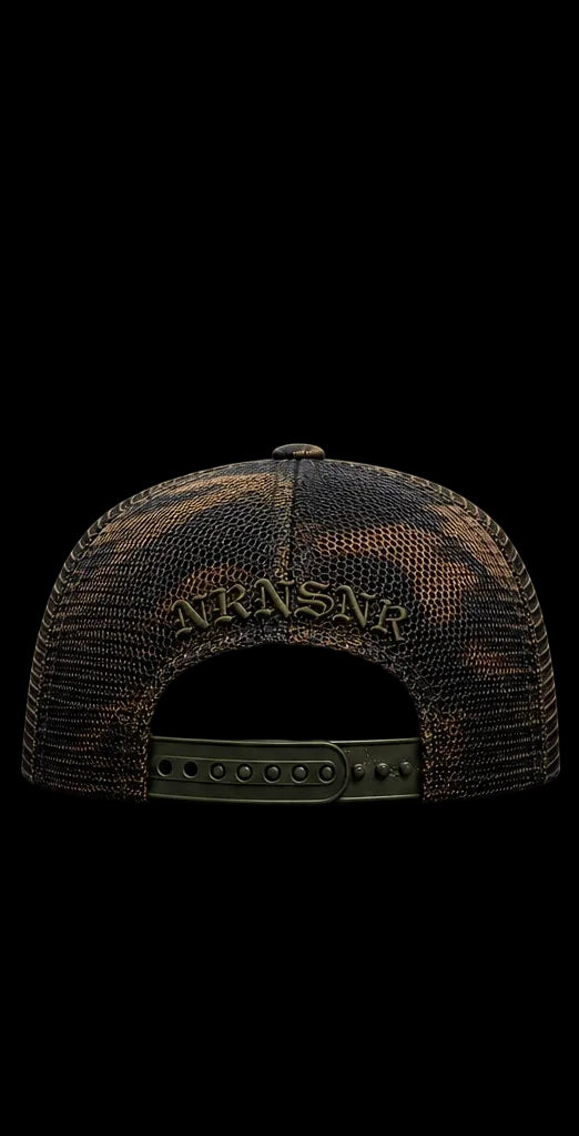 NO REGRETS CAMO GREEN TRUCKER CAP [NRUK026]