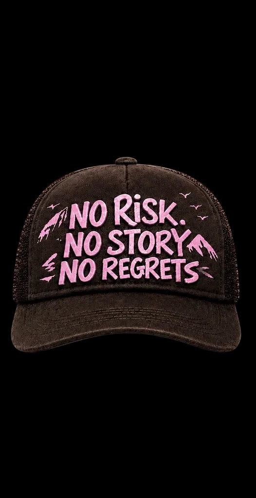NO REGRETS VELVET BROWN/PINK TRUCKER CAP [NRUK026]