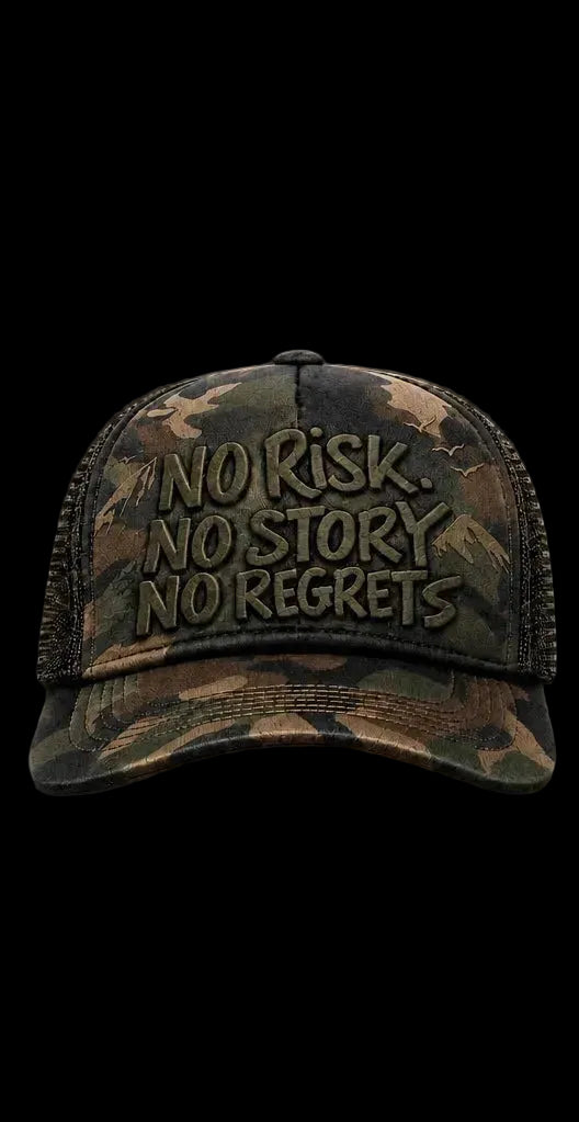 NO REGRETS CAMO GREEN TRUCKER CAP [NRUK026]